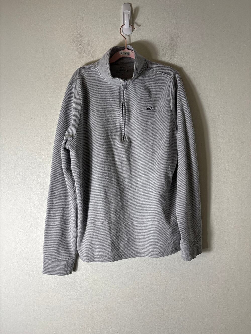 Boys Vineyard Vines Gray and Cream Stripe 1/4 Zip Pullover Sz L (16)